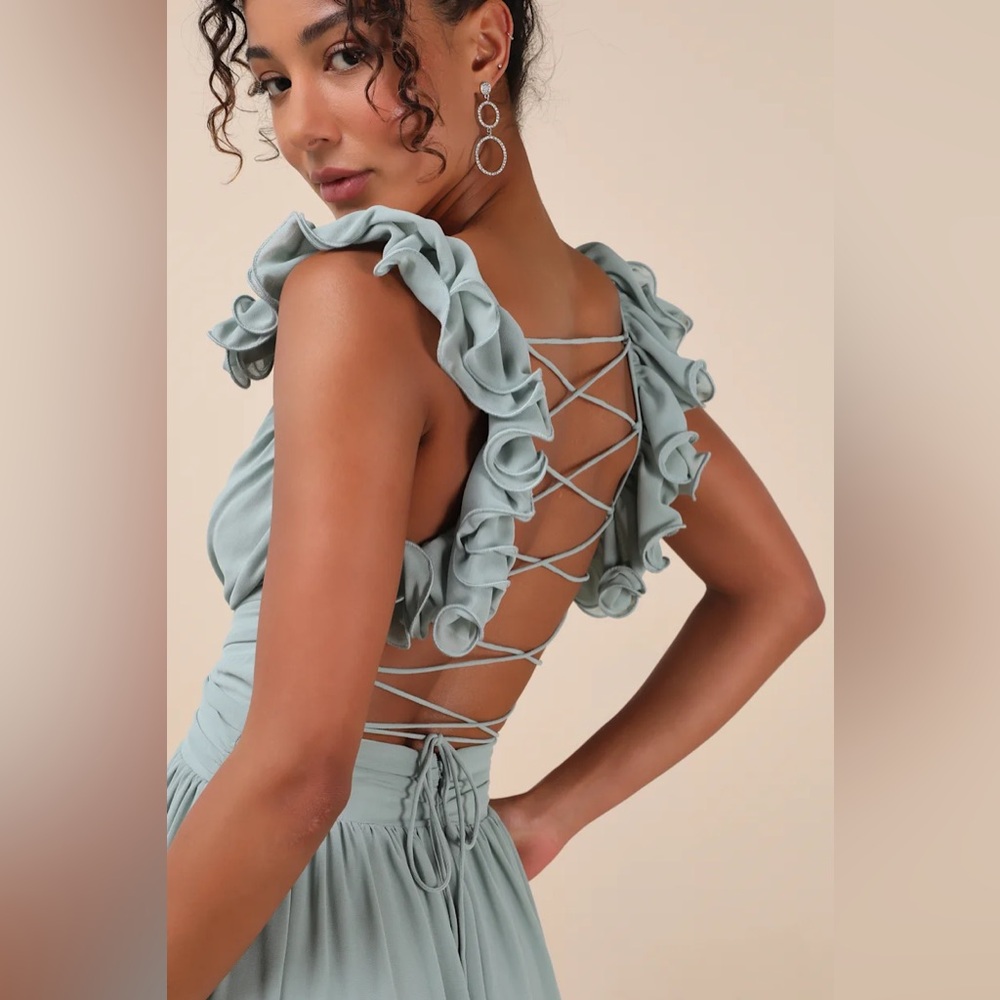 Lulu's Sage Ruffle-Shoulder Maxi Dress - Picture 2 of 9
